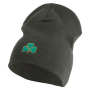 St Patrick's Three Clover Embroidered Big Size 8 Inch New Solid Color Short Beanie - Charcoal OSFM