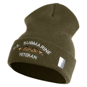 Golden Dolphin US Submarine Veteran Logo Embroidered 12 inch Cuffed Knit YP Long Beanie - Olive OSFM