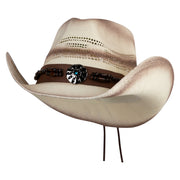 UPF 50+ Natural Straw Stained Cowboy Hat with Wood Bead Band - Natural-Turquoise OSFM