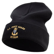 Made in USA Silver US Coast Guard Veteran Logo 12 Inch Solid Knit Cuff Long Beanie