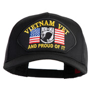 Vietnam Vet POW MIA and Proud of It Patched Solid Cotton Twill 5 panel Mesh Back Cap - Black OSFM