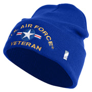 U.S. Airforce Veteran with Roundel Logo Embroidered 12 Inch Solid Knit Cuff Long Beanie Made in USA