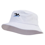 Simple Swimming Icon Embroidered Big Size Cotton Blend Twill Bucket Hat - White XL-2XL