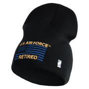 US Air Force Retired with Flag Symbol Embroidered 8 Inch Solid Knit Short Beanie Made in USA - Black OSFM