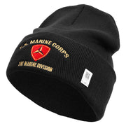 U.S. Marine Corps 3rd Marine Division logo Embroidered 12 Inch Solid Knit Cuff Long Beanie Made in USA - Black OSFM
