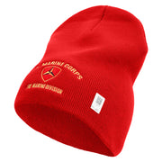 U.S Marine Corps 3rd Marine Division Symbol Embroidered 8 Inch Solid Knit Short Beanie Made in USA - Red OSFM