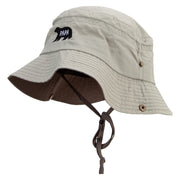 PaPa Bear Embroidered Big Size Talson UV Bucket Hat with Chin Cord - Khaki-Brown XL-2XL