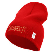 United States Marines Semper Fi Symbol Embroidered 8 Inch Solid Knit Short Beanie Made in USA - Red OSFM