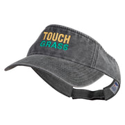 Touch Grass Icon Embroidered Washed Pigment Dyed Cotton Twill Visor - Black OSFM