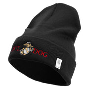 Devil Dog Logo Embroidered 12 Inch Solid Knit Cuff Long Beanie Made in USA - Black OSFM