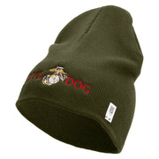 Devil Dog Symbol Embroidered 8 Inch Solid Knit Short Beanie Made in USA - Olive OSFM
