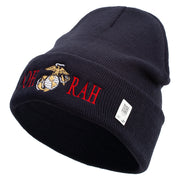 Ooh Rah Logo Embroidered 12 Inch Solid Knit Cuff Long Beanie Made in USA - Navy OSFM