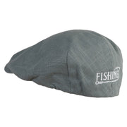 Fishing Hook Logo Embroidered Big Size Men's Linen Ivy Cap - Slate-Grey XL-2XL