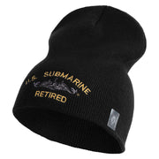US Submarine Retired Symbol Embroidered Heavyweight Classic Knit Short Beanie - Black OSFM