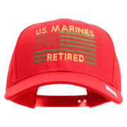 US Marines Retired Flag Design Embroidered 6 Panel Structured Cotton Twill Cap Made in USA - Red OSFM