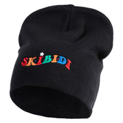 Skibidi Phrase Symbol Embroidered Big Size Superior Cotton Short Knit Beanie - Black XL-3XL
