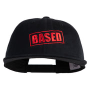 Based Stamp Embroidered Unconstructed High Profile Cotton Flat Bill Cap - Black OSFM