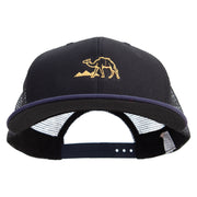 Ancient Egypt Label Embroidered Big Size Premium Flat Bill Trucker Cap - Navy-Black XL-3XL