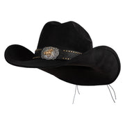 Faux Suede Cattleman Cowboy Hat with Horse Buckle - Black OSFM