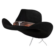 Faux Suede Pinch Front Cowboy Hat with Long Horn Buckle - Black OSFM