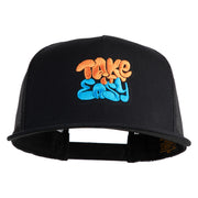 Take It Easy Graffiti Embroidered Mesh Snapback Cap - Black OSFM