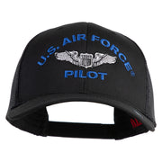 U.S. Air Force Pilot Embroidered Solid Cotton Twill Mesh Prostyle Cap - Black OSFM