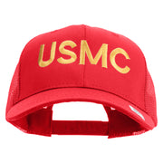 USMC Letter Embroidered 6 Panel Structured Cotton Twill Mesh Cap Made in USA - Red OSFM