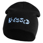 Blessed Wordmark Embroidered 8" Acrylic Short Blank Beanie - Black OSFM