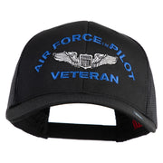 U.S. Air Force Pilot Veteran Embroidered Solid Cotton Twill Mesh Prostyle Cap - Black OSFM