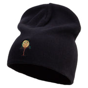 Tree Patterns Embroidered Big Size Superior Cotton Short Knit Beanie - Black XL-3XL