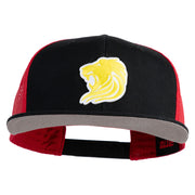 Gold Lion Iron on Patched Mesh Premium Snapback Flat Bill Cap - Black-Red OSFM