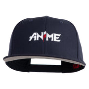 Anime Wordmark Embroidered Wool Blend Flat Snapback Cap - Navy OSFM