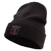 Baobabs African Tree Embroidered Big Size Acrylic Long Beanies - Black XL-3XL