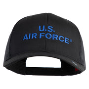 US Air Force Text Embroidered Solid Cotton Twill Mesh Prostyle Cap - Black OSFM