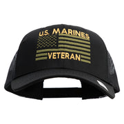US Marines Veteran Flag Design Embroidered 6 Panel Structured Cotton Twill Mesh Cap Made in USA - Black OSFM
