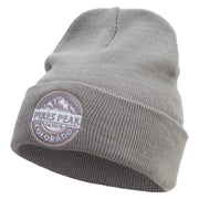 Pikes Peak Colorado Embroidered 12 inch Acrylic Cuffed Long Beanie - Grey OSFM