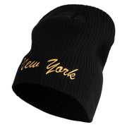 US Eastern State New York Embroidered Big Size Cotton Short Beanie - Black OSFM