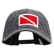 Scuba Diver Down Flag Embroidered Big Size Washed Pigment Dyed Cap - Black XL-3XL