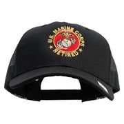US Marine Corps Retired Emblem Embroidered 6 Panel Structured Cotton Twill Mesh Cap Made in USA - Black OSFM