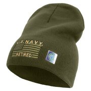 Licensed Made in USA Navy Retired Flag Symbol Embroidered 8 Inch Solid Knit Short Beanie - Olive OSFM