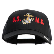 USMC Design Embroidered 6 Panel Structured Cotton Twill Mesh Cap Made in USA - Black OSFM