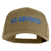 US Air Force Blue Letter Embroidered Solid Cotton Mesh Cap - Khaki OSFM