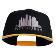 Pittsburgh Skyline Embroidered Superior Cotton Twill Flat Bill Snapback Prostyle Cap - Gold-Black OSFM