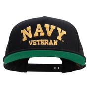 Licensed Navy Veteran Letters Embroidered 5 Panel Flat Bill Twill Snapback Solid Cap - Black OSFM