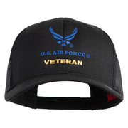 US Air Force Veteran with Wing Embroidered Cotton Mesh Cap - Black OSFM
