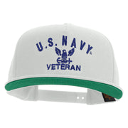 Licensed Eagle Navy Veteran Embroidered 5 Panel Flat Bill Twill Snapback Solid Cap - White OSFM