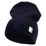 Licensed Made in USA Eagle Navy Veteran Symbol Embroidered 8 Inch Solid Knit Short Beanie - Navy OSFM