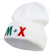 Mexico Embroidered Big Size Superior Cotton Long Knitting Beanie - White XL-3XL
