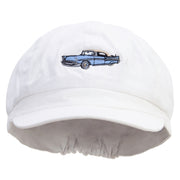 Turquoise Retro Car Embroidered Cotton Elastic Big Size Newsboy Cap - White XL-2XL