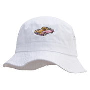 Old School Pink Car Embroidered Big Size Washed Hat - White XL-2XL